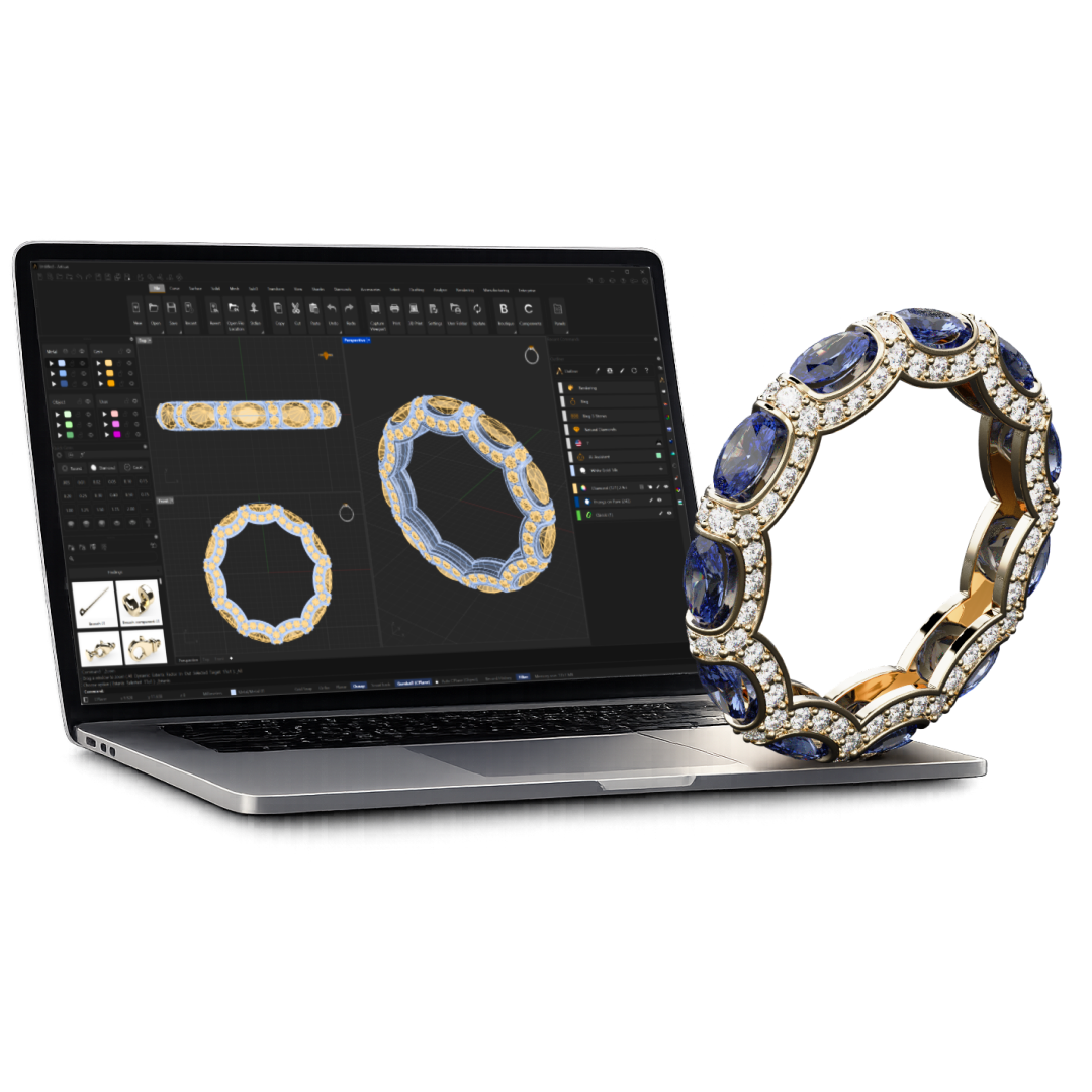 RhinoArtisan running in Rhino with a sapphire jewelry render